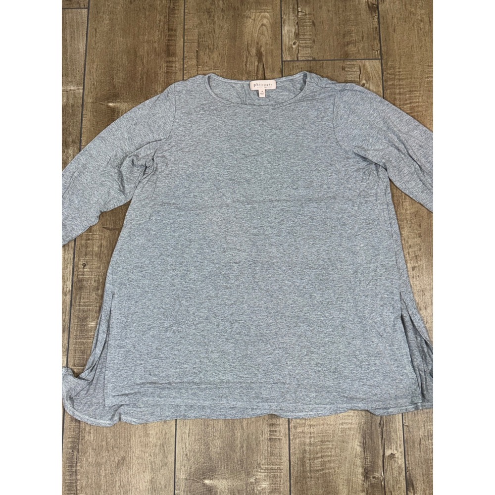 Philosophy Woman Gray Long Sleeve Tunic Top Plus Size‎ 1X Split Hem